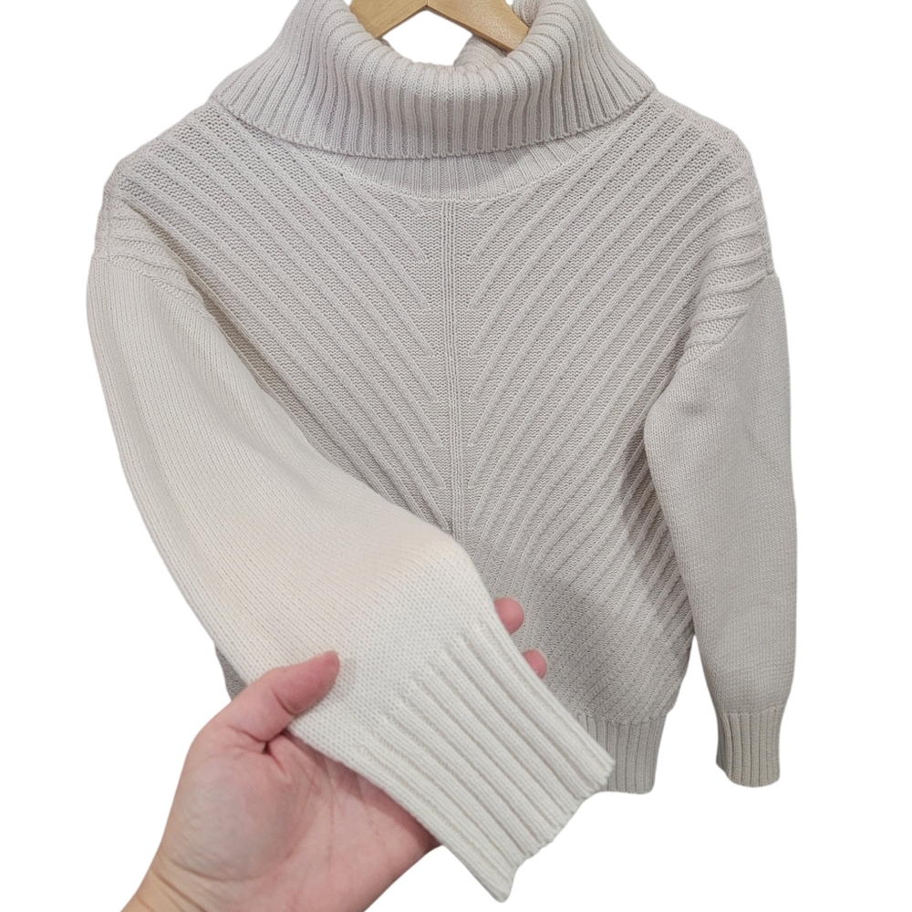 Eclipse Mitered Turtleneck Sweater Knit Neutral Cream White Pullover Wom… - Picture 6 of 16